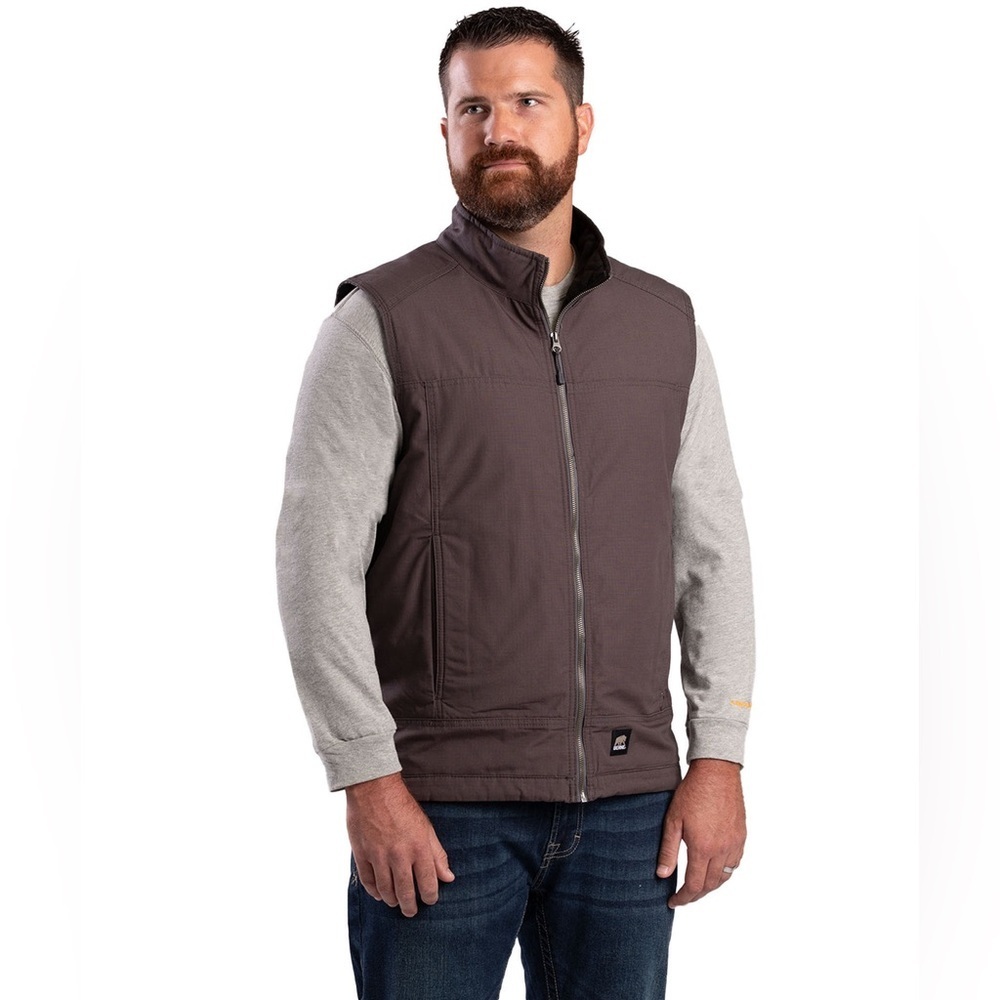 Berne Heartland Vest Fleece-Lined Ripstop Insulated Zip Up Grey